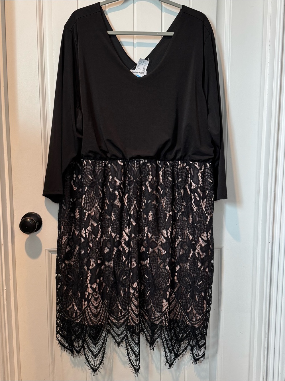 Maurices Black 3/4 Long-Sleeve V-Neck Dress with Lace Skirt